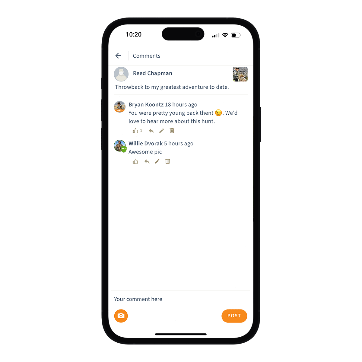 Guidefitter community post on mobile device with member liking another member's comment in the Guidefitter Community Feed