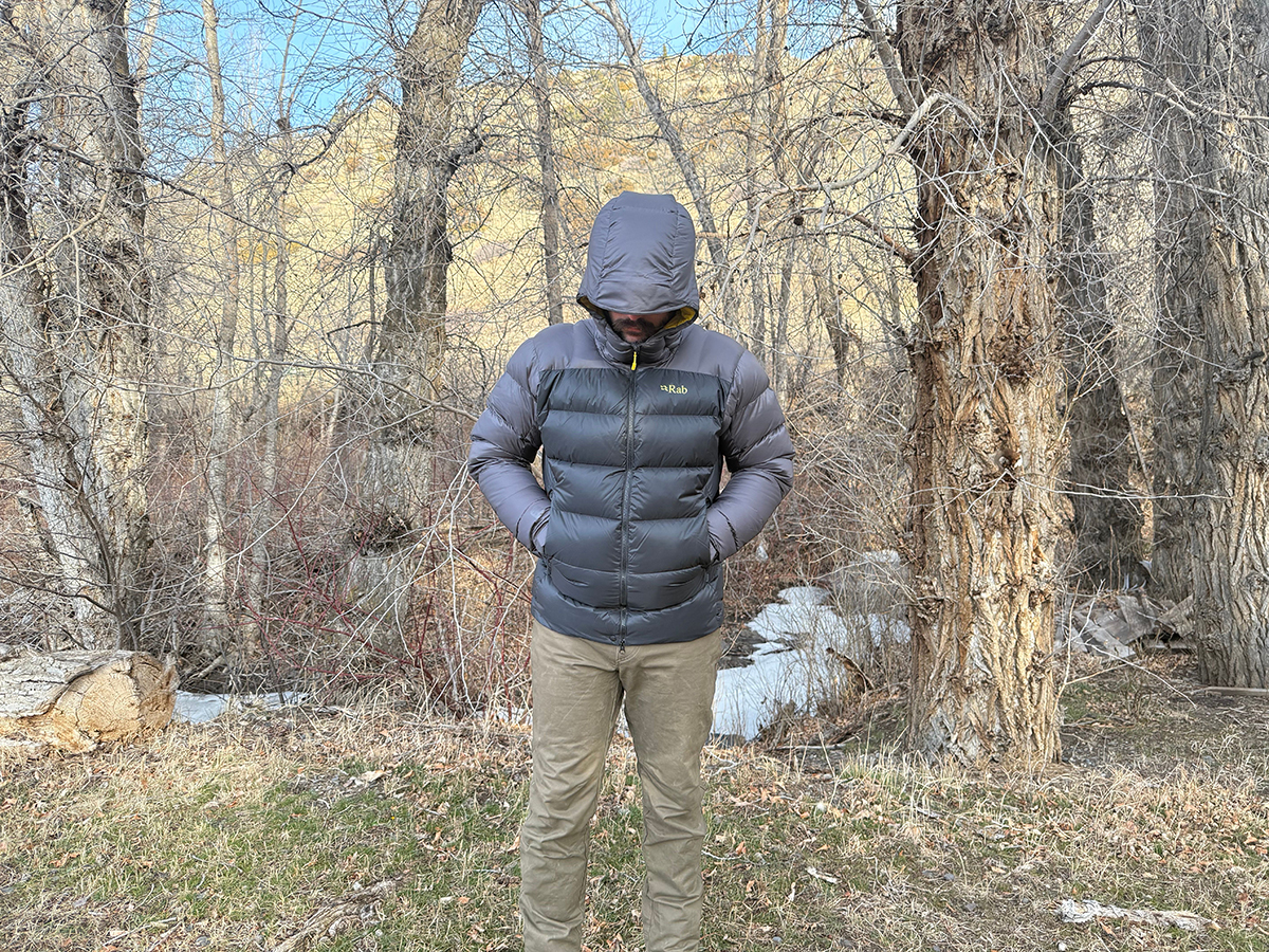 Guidefitter Pro Mark O'Malley in the Rab Neutrino Pro down jacket in cold-weather conditions.